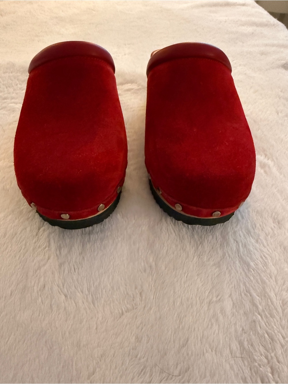 Red Suede Women's Clogs - Comfortable Slip-On Mules, Size 38.5